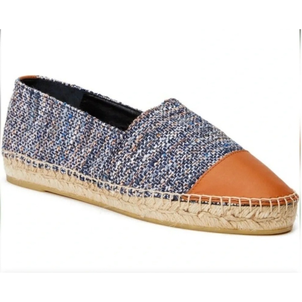 J.McLaughlin Women Tweed Leather‎ Cap Toe Espadrille Flats Size 9 Coastal Preppy